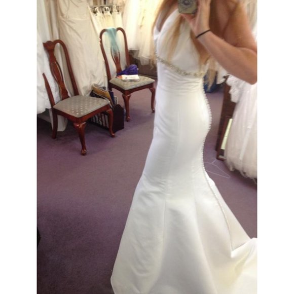 SAMPLE Fit & Flare Satin Wedding Dress Mermaid, Couture Collection - Picture 5 of 7